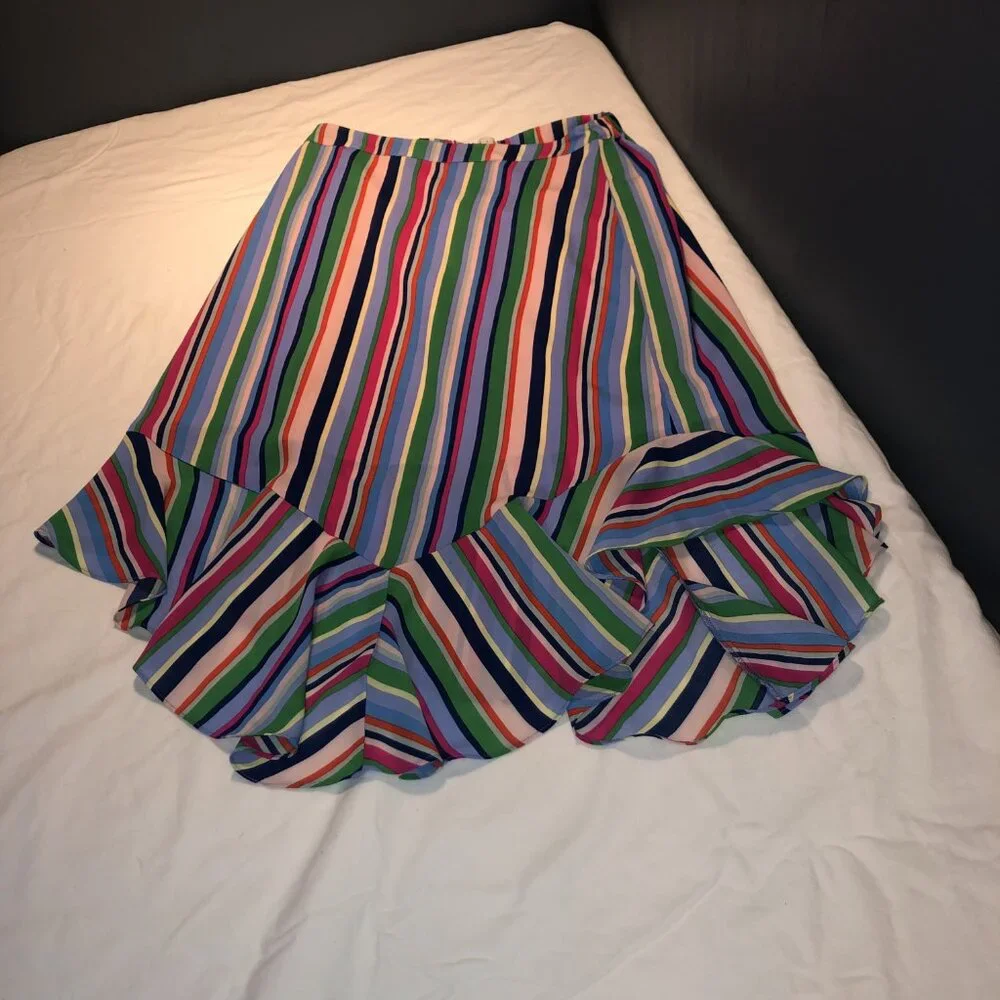 A New Day Midi Multicolor Striped Asymmetrical Hem Skirt Size Small